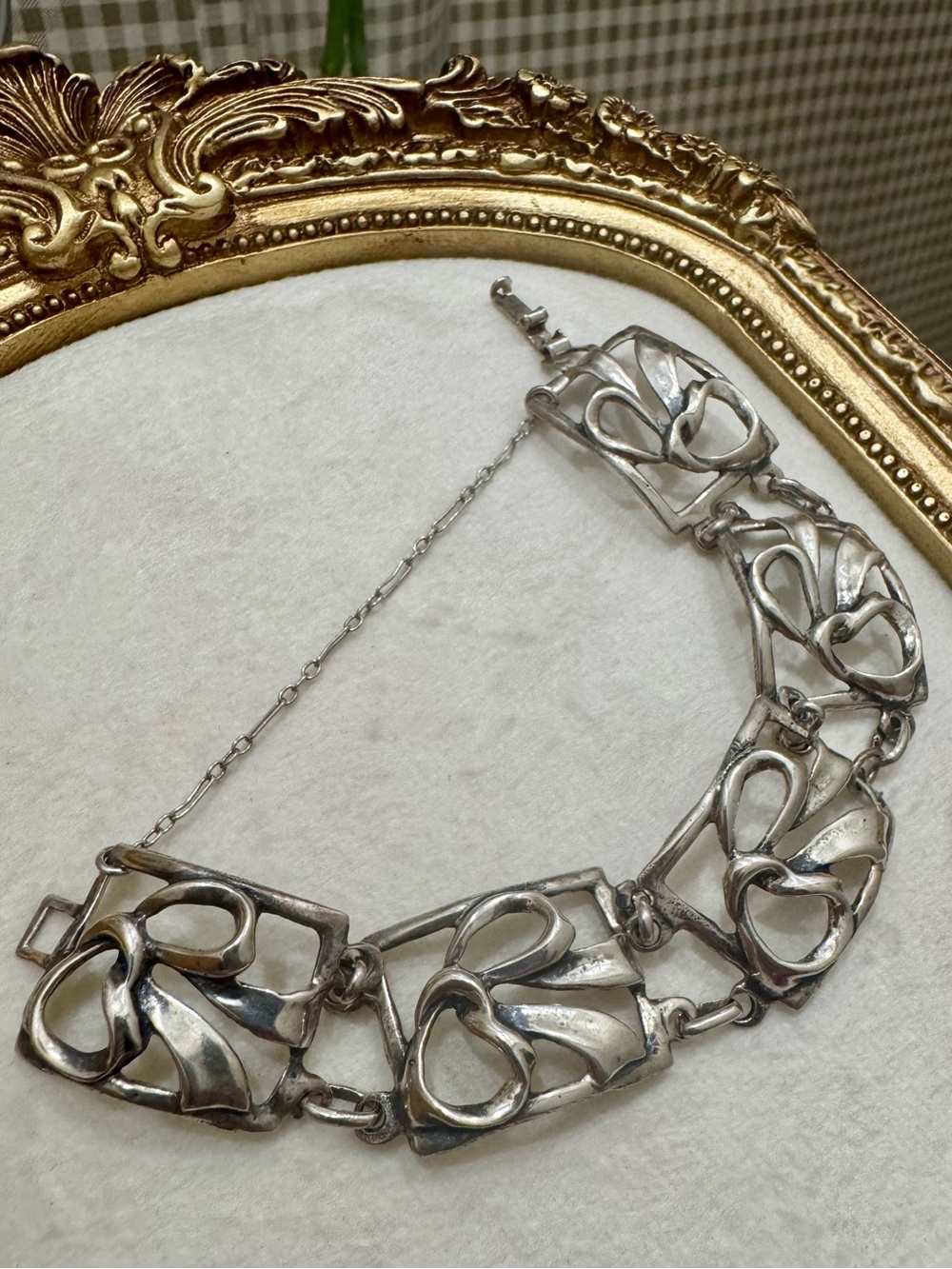 Vintage 925 Sterling Silver Openwork Bow Link Bracelet 26.3g Retro Mid-Century